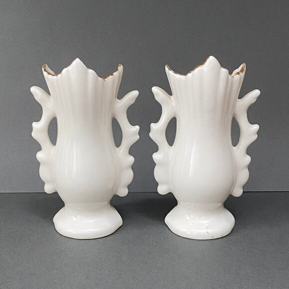 2 Vintage Weisley Hand Painted Small Pink Roses Bud Vases from the 1930s - Picture 4 of 7